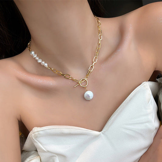 Asymmetric Metal Freshwater Pearl Necklace