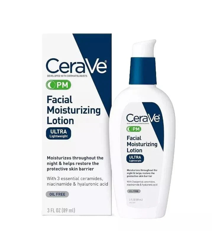 Cerave Pm Facial Moisturizing Lotion, 3 Oz., Multiplied With Derma Roller, 3 Fl Oz